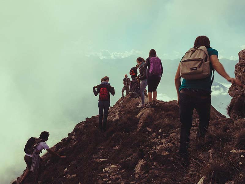 hiking together